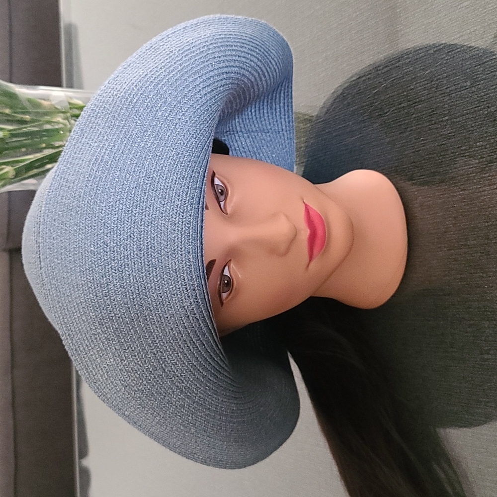 VINTAGE BETMAR NY Blue Oversized Floppy Hat Packable Beach Travel Sun Luxe - Picture 9 of 16